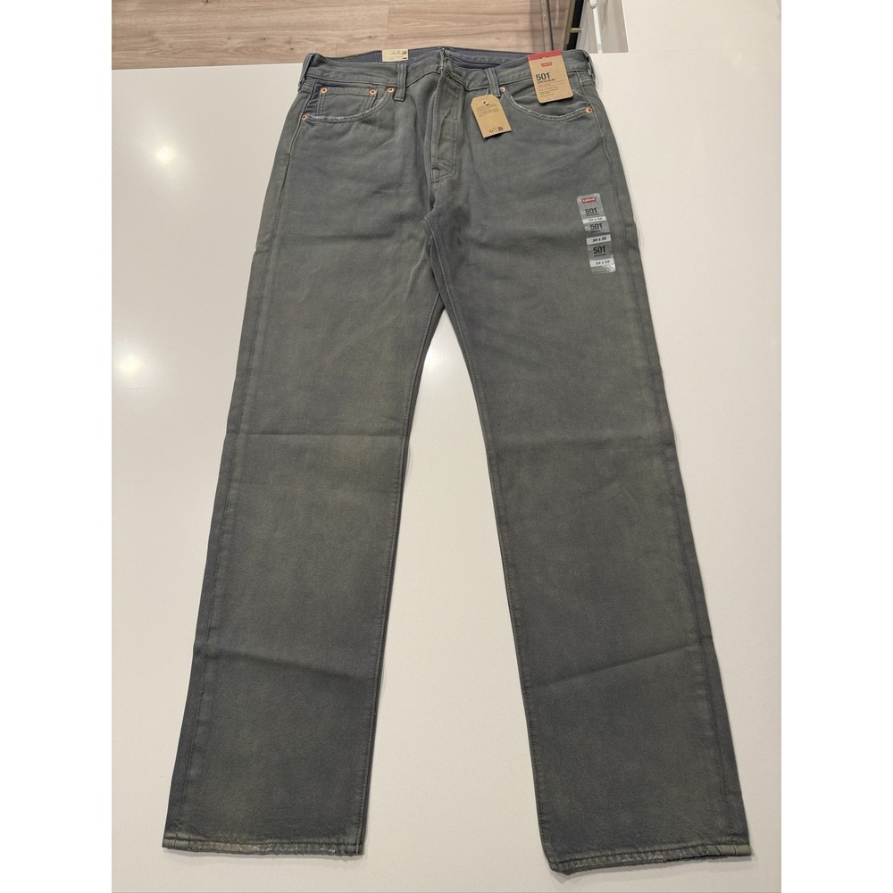 Levi's 501 Original Jeans 34x32 Gray Button Fly Straight Leg Cotton 00501-3796